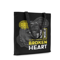 Broken Hearts Reusable Canvas Tote Bag, Black with Yellow and White Print