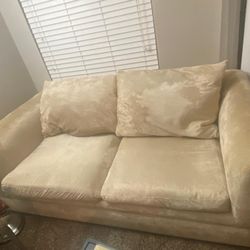 Beige Velvet Textured Sofa Couch 