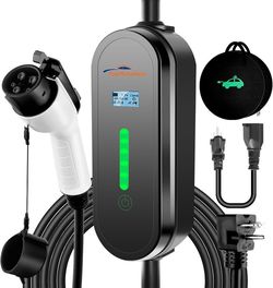 TopAutoGear Portable EV Charger Level 1 & 2, 110V-240V Emergency Backup Travel Cable, Adjustable 8-16A Current for Home Safety, NEMA 6-20 Plug with 5-