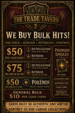 Buying Bulk Pokémon, One Piece, Gundam & Riftbound Cards