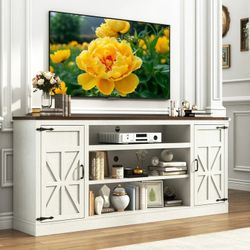 75" Farmhouse TV Stand for 75 80 85 Inch TVs, 33" Tall Highboy Entertainment Center w/Outles USB Ports, Rustic Media Console w/Storage Shelves, Wood T
