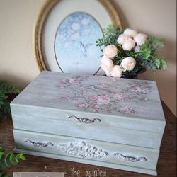 Shabby Chic Refinished Floral Jewelry Box