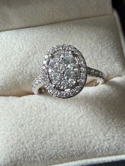 14K White Gold Diamond Halo Ring – 1.30ct+ TDW, GIA Appraised