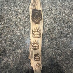 Wood Burned Bear With Paws On Driftwood