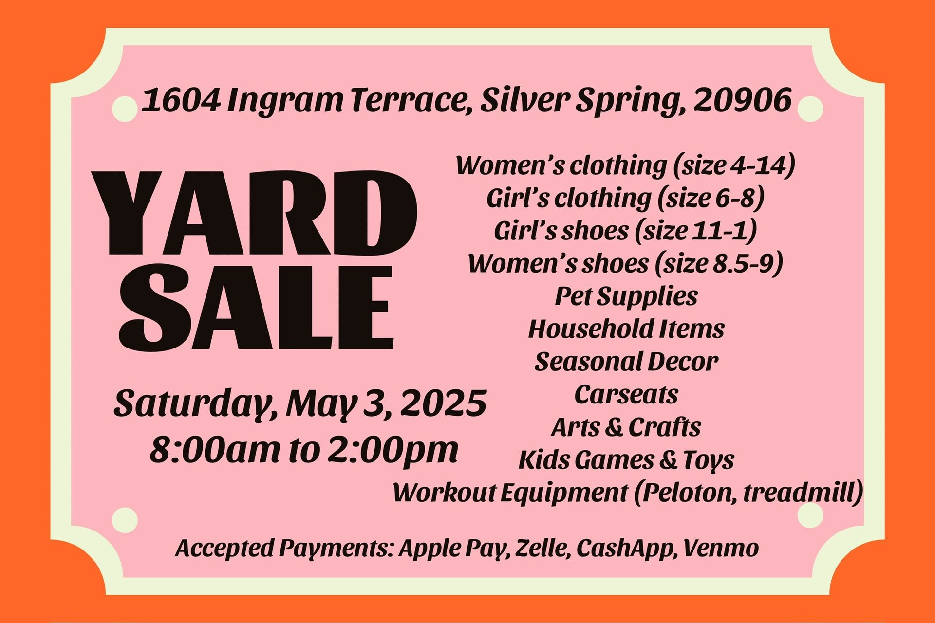 Yard Sale TODAY SILVER SPRING - Peloton Bike, Treadmill, Clothes, Shoes, Pet Supplies, Electronics, Etc.