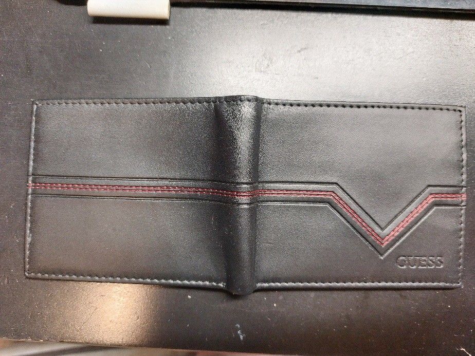 Guess Black Leather Red Stitch New