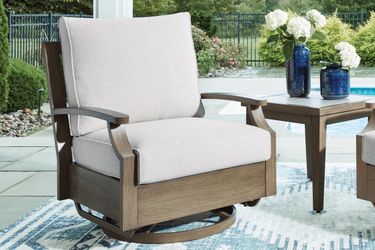 Rainier Ranch Brown/Beige Outdoor Swivel Glider Chair with Cushion