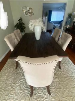 Dark Wood Dining Table with 6 Chairs
