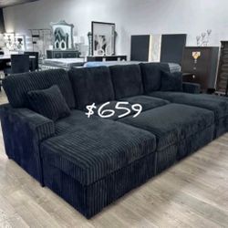 ✅No Tax ✅ Beautiful Corduroy Sectional Sofa Sets With Pullout Bed & Storage 