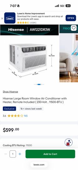 Hisense Large Room Window A/C unit 15000 BTU