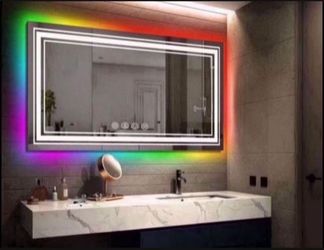MOSILA 48X24 inch RGB LED Bathroom Mirror Color Changing Backlit + 3 Front Lighting Mirror Anti-Fog Smart Touch Mirror