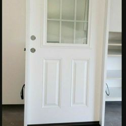 36x80 Exterior Door Fiberglass Right Hand W/mini Blinds And Grill Inside Painted
