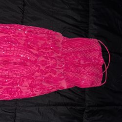 Pink Long Dress With Slit And Cross Back