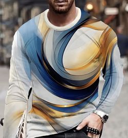 Men's Abstract Swirl Print Long Sleeve T-Shirt 