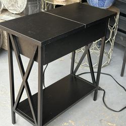 Black Side End Table With Electric Outlet & 2 USB Ports Charging Table  24x11 h 24