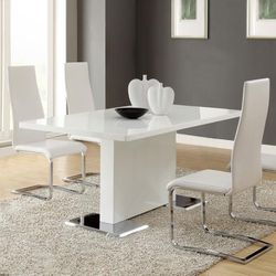 NEW 5pc Gloss White Table With Chrome &  White/Gray/Black Dining Chairs