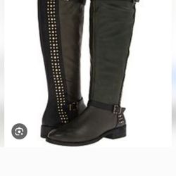 NWT Rockin Ellister Jessica Simpson Over-Knee, Black, Silver Studs, Zippers, 1" Heel Size 11