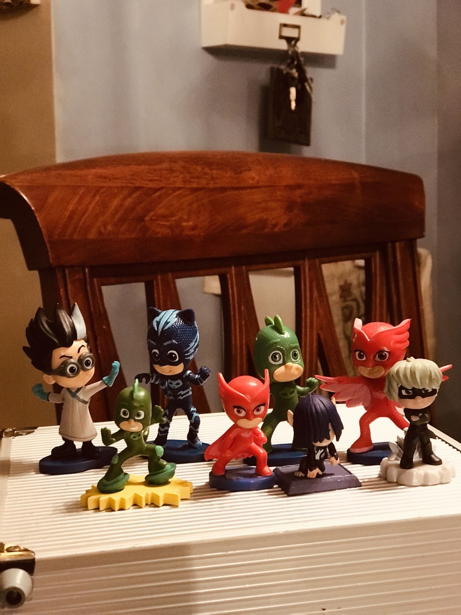 PJ Mask Cake Toppers (8) 4 In Front Are 2.25’ Inches And The Others Are 3.25’ Inches