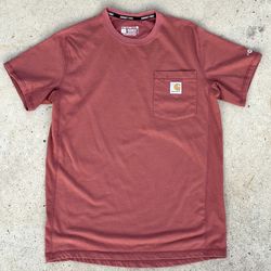 Carhartt relaxed fit burgundy/orange pocket tee shirt (size small)