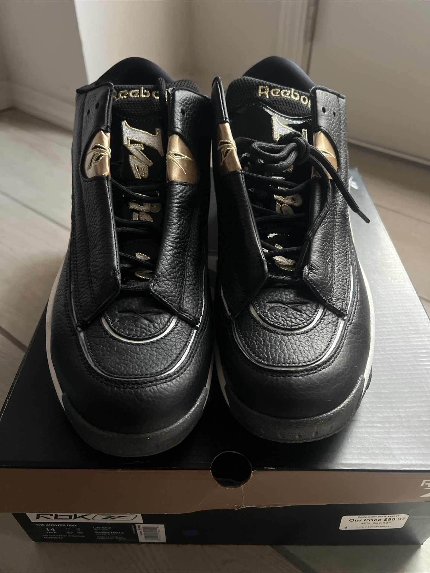 Reebok the Answer DMX 2022 Black White Gold Allen Iverson Size 14