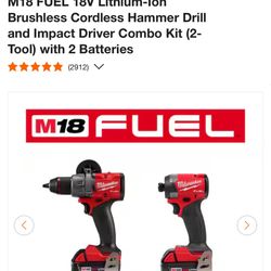 Milwaukee M18 FUEL 18V Lithium-Ion Brushless Cordless Hammer Drill and Impact Driver Combo Kit (2-Tool) with 2 Batteries