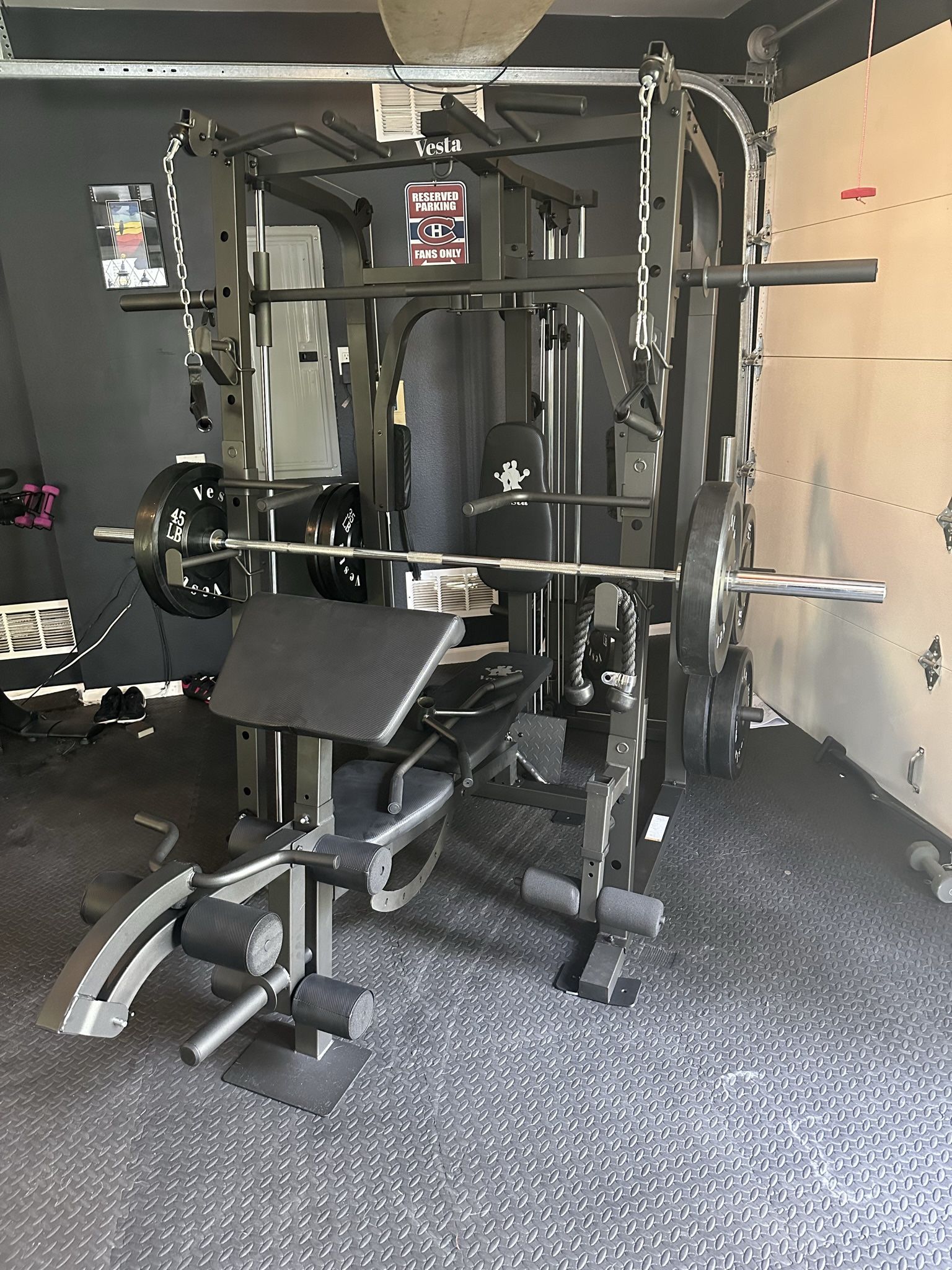 Vesta Fitness Smith Machine 1001 w/Bench Attachment | 230lb Bumpers Olympic Weights | 7ft Olympic Bar | Fitness | Gym Equipment | FREE DELIVERY đźšš