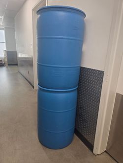 Blue Plastic 55-Gallon Drums