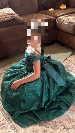 Girls Emerald Green Glitter Ball Gown
