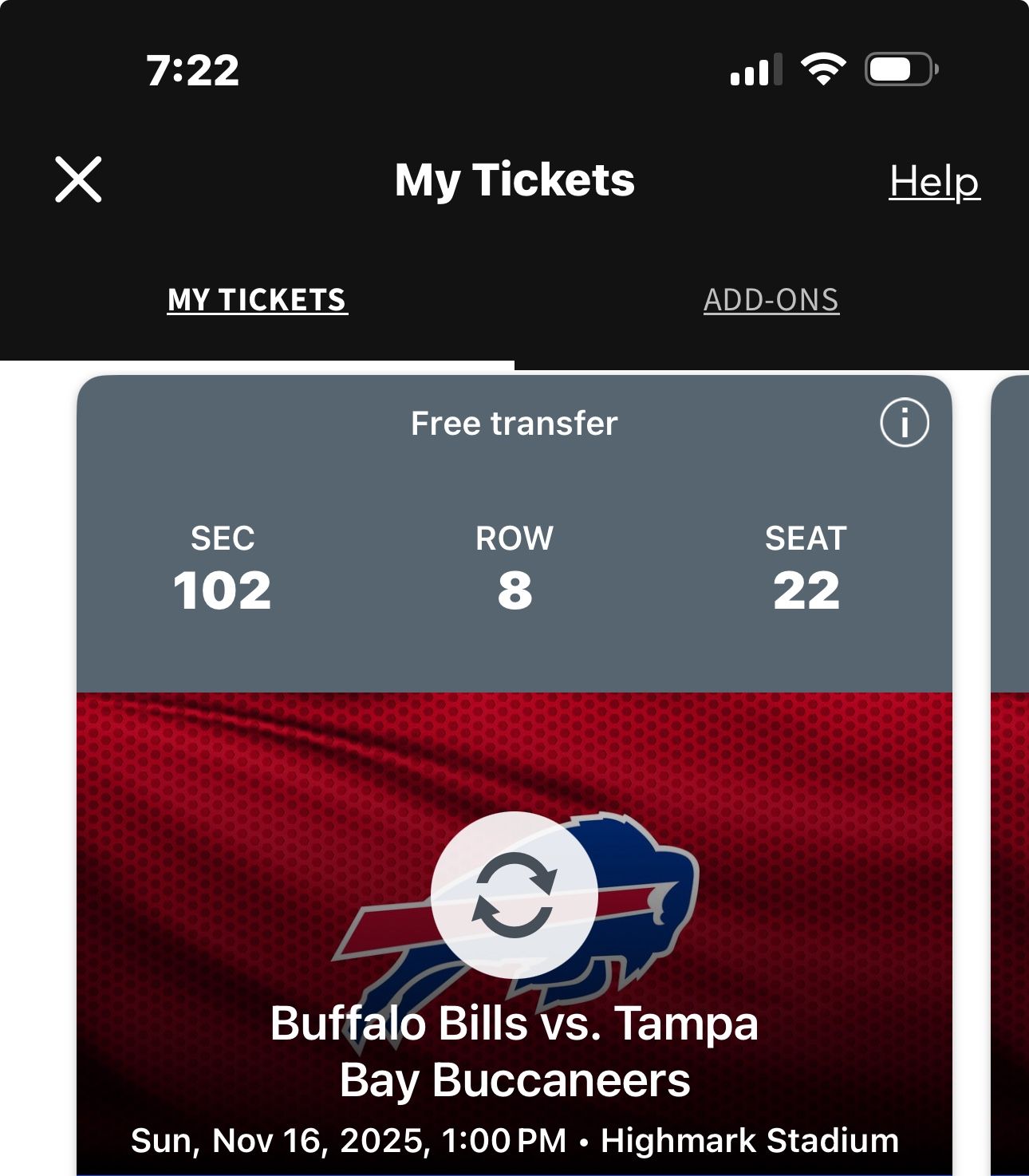 2 Bills Vs Buccaneer Tickets 11/16