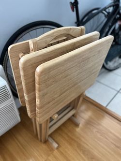 3PC Folding Tables Set Wood Natural