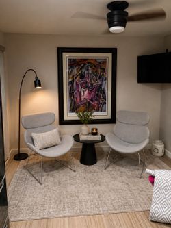 Two gray modern chairs