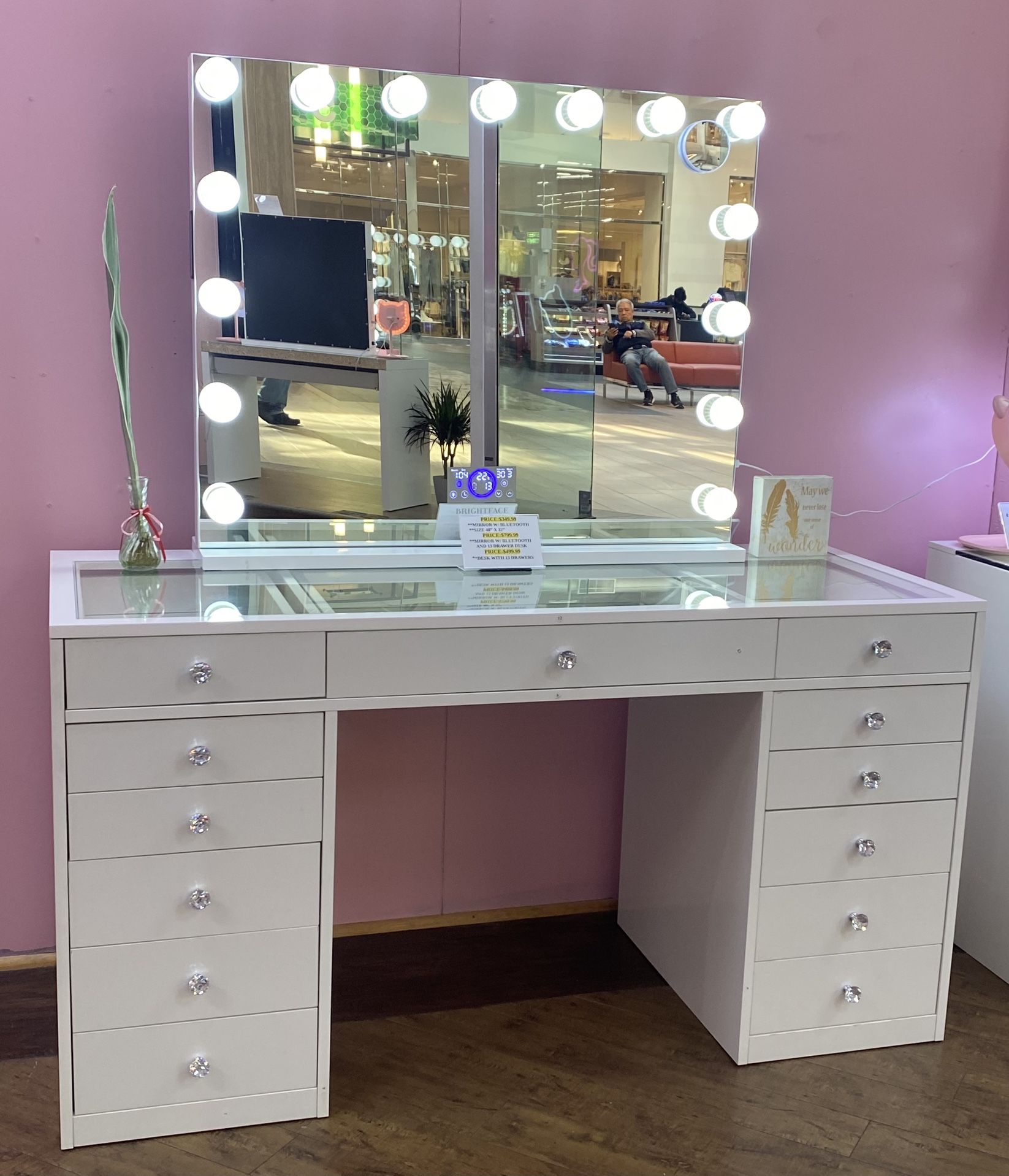 Brand New in sealed Box vanity set (Desk With Bluetooth led mirror)