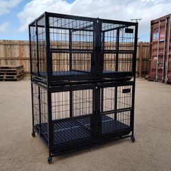 New! 43” Large Heavy Duty 2-Tier Dog Cage , With Removable Center Divider , Foldable No Tools Required 