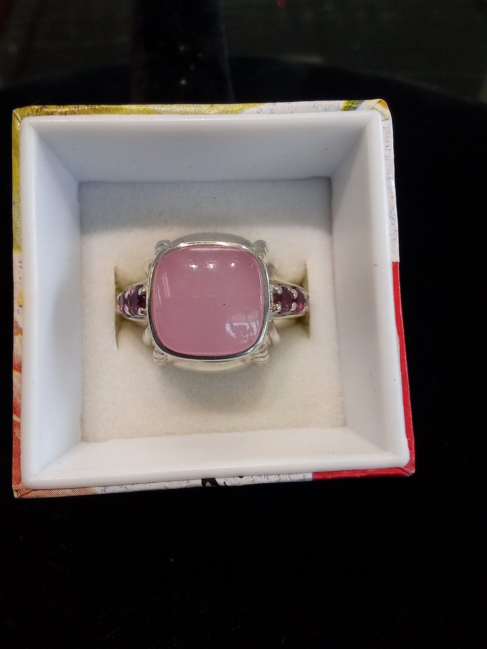 Silver pink stone ring