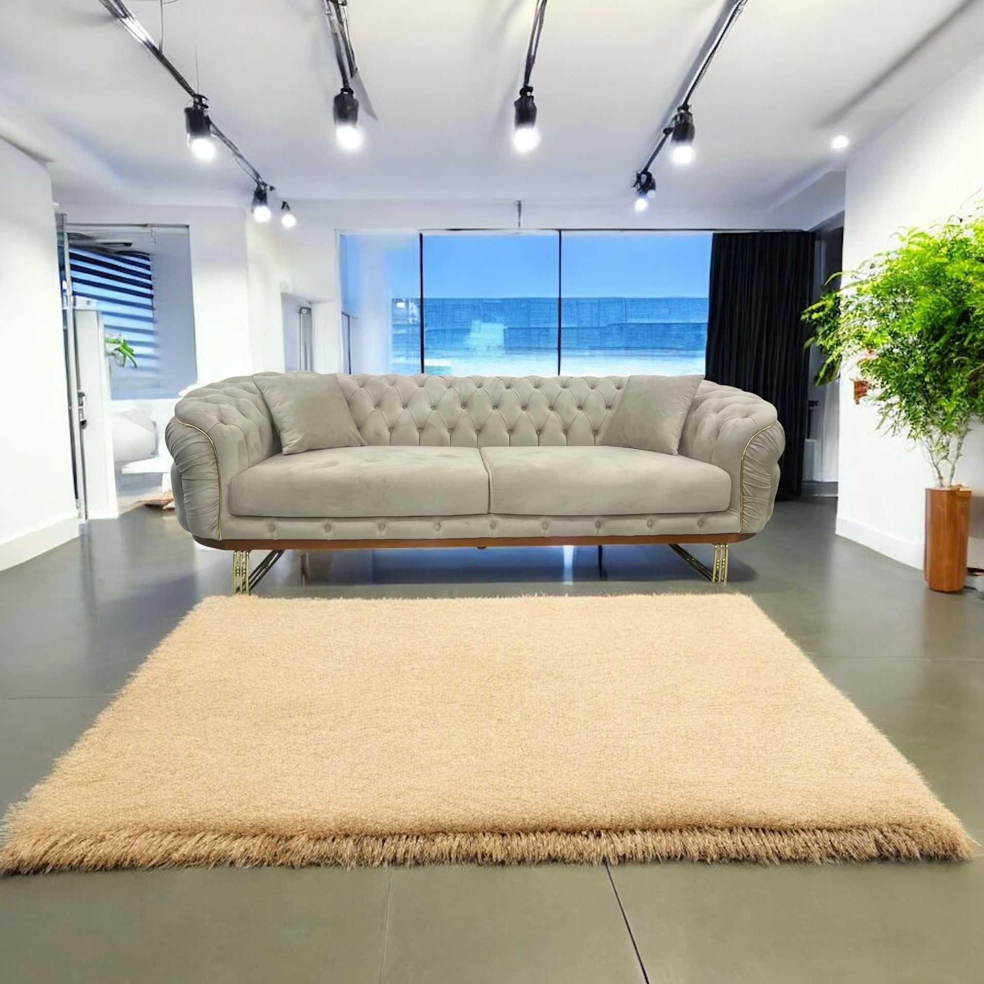 New Modern Comfortable Sofa Button Tufted Velvet with Gold Legs