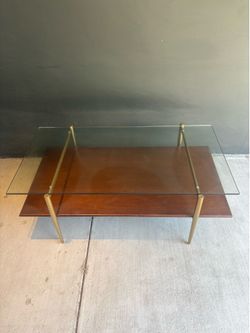 West Elm glass and wood coffee table
