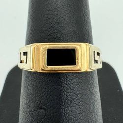 Jewelry 14k solid two tone gold Two Tone 0.5CT Black Onyx Stone Greek Design Ring Size 8.5