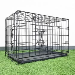 (NEW) $40 Folding 30” Dog Cage 2-Door Folding Pet Crate Kennel w/ Tray 30”x18”x20” 