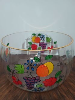 Hand-Painted Glass Bowl with Fruit Design