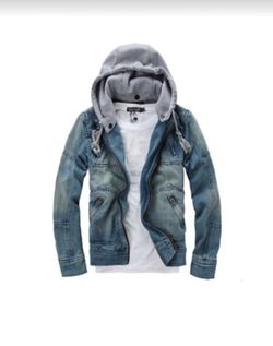 Men’s Denim Jean Jacket with Removable Hood