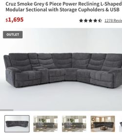 Cruz smoke Grey 6 piece power reclining L shape Sectional