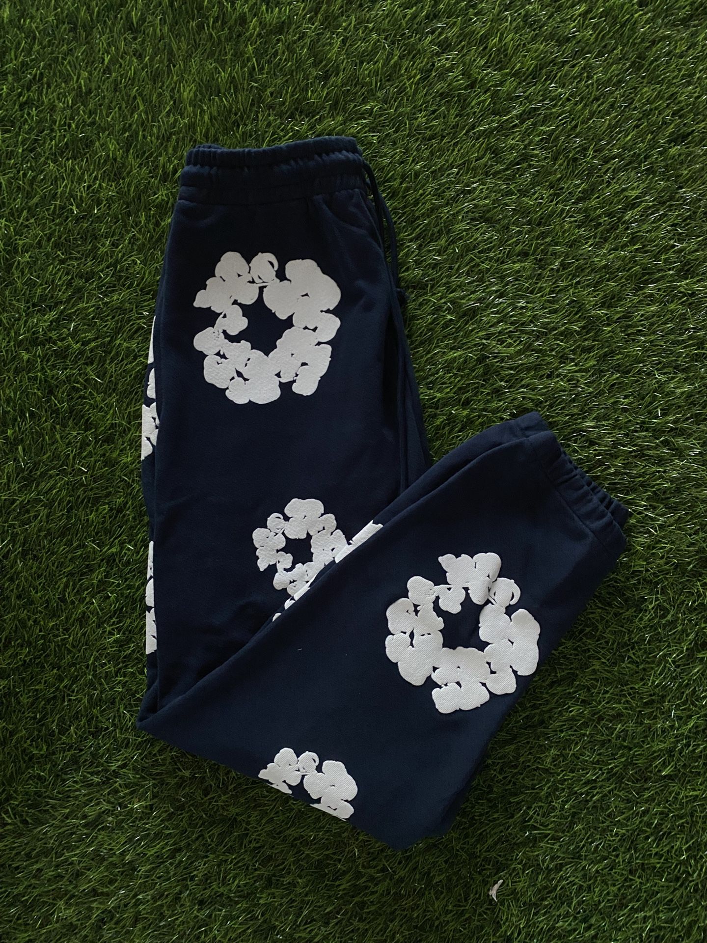 Navy Denim Tear Sweatpants