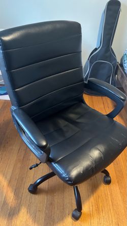 Black Faux Leather High-Back Office Chair with Armrests (Rolling, Adjustable) — AS-IS