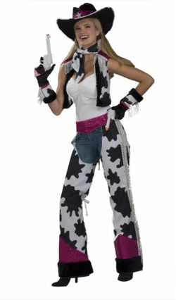 Cowgirl Adult Women’s Halloween Costume. Size Large (New)*Vest *Bandana *Gloves *Chaps.