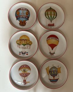 Rare Vintage W Germany Bavarian Porcelain hand painted hot air balloon coasters