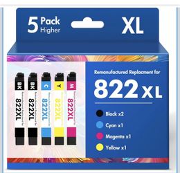 822XL 822 WF-3820 Printer Ink Cartridges Remanufactured Replacement for Epson 822XL Ink Cartridges Combo Pack for Epson 822 XL for Workforce Pro WF-48