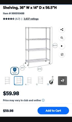 Raca con llantas/ Seville Classics 4-Tier Steel Wire Shelving, 36" Wx14" Dx56.5"H