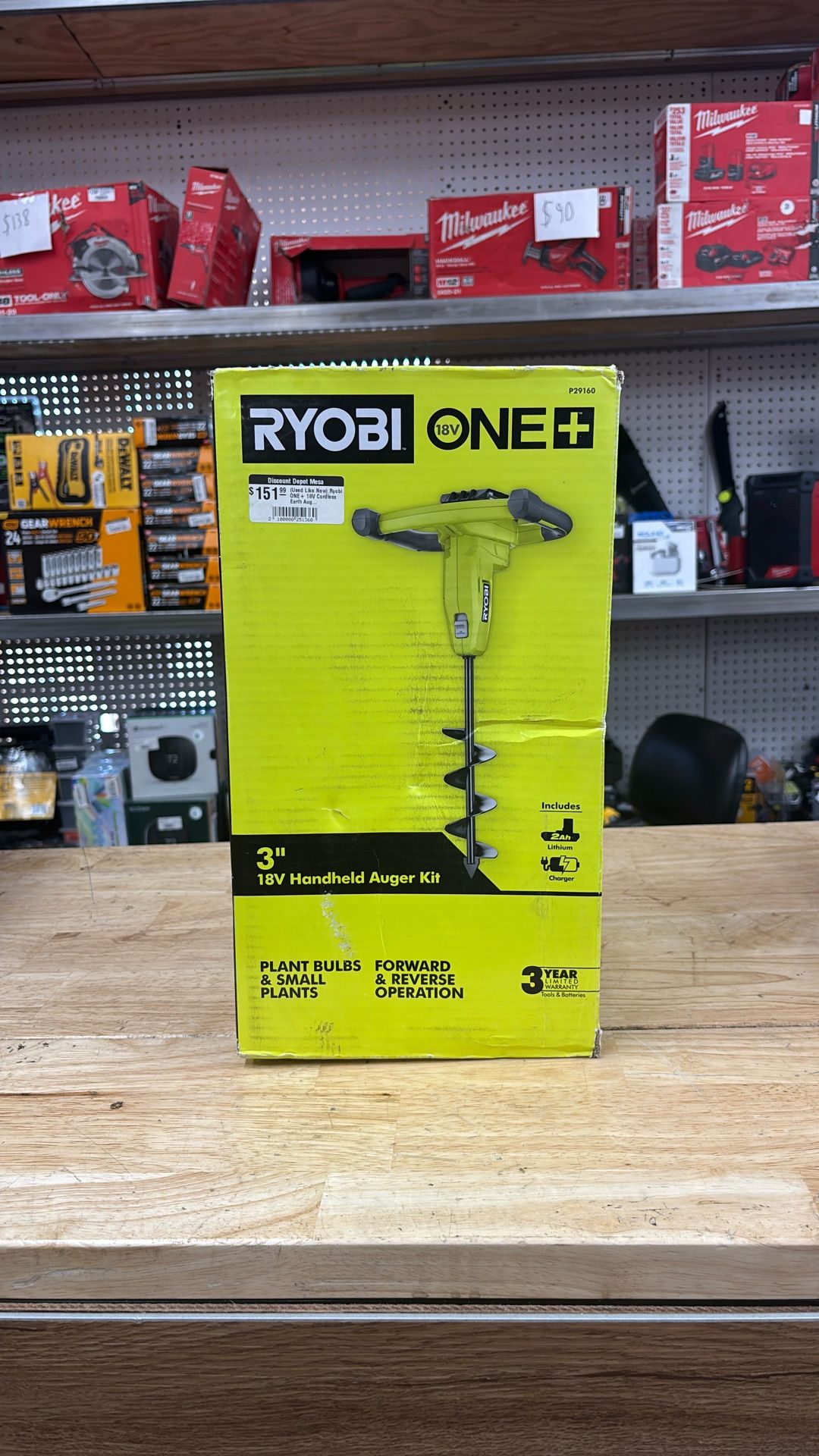 Ryobi ONE+ 18V Cordless Earth Auger with 3 in. Bit, 2.0 Ah Battery and Charger