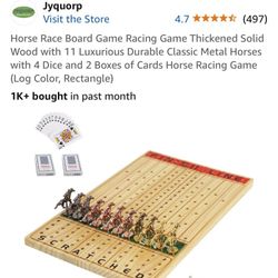 Horse Race Board Game Racing Game Thickened Solid Wood with 11 Luxurious Durable Classic Metal Horses with 4 Dice and 2 Boxes of Cards Horse Racing Ga