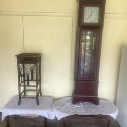 Furniture Lot – Grandfather Clock (71.5”), Heritage Coffee Table (30”), Bamboo Accent Table (34”) – Vintage & Decorative